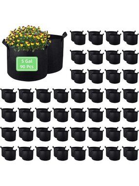 90-Pack 5 Gallon Fabric Grow Bags with Handles - Aeration Pots for Vegetables